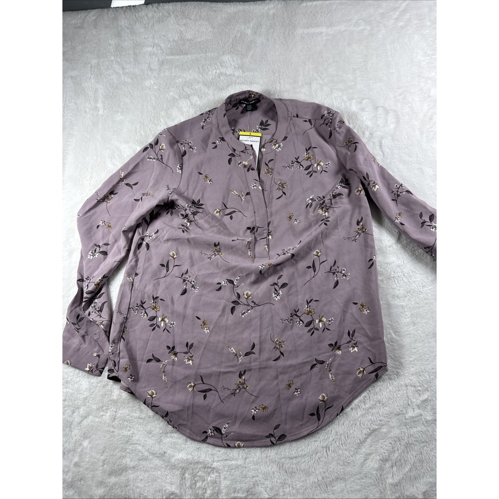 Hilary Radley Womens Long Sleeve Floral Blouse Mauve Bronze 1720428 Size S
